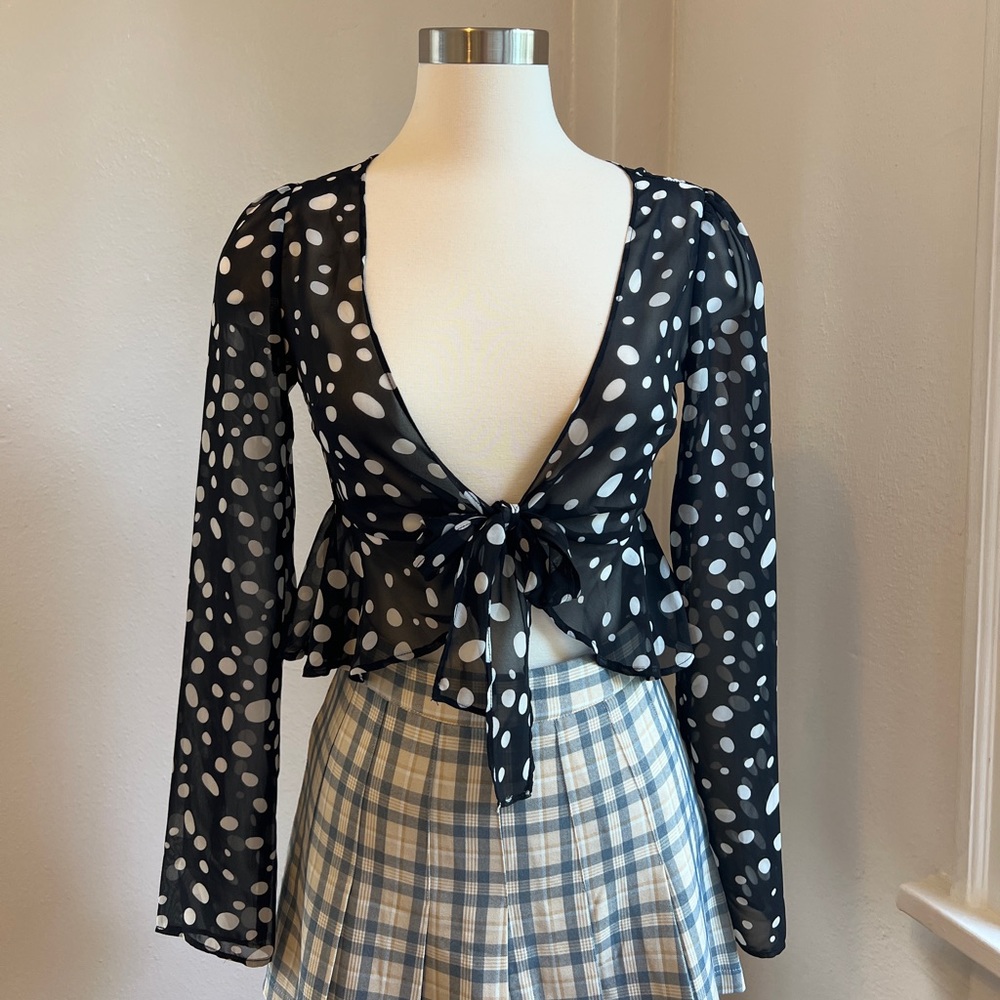 front tie top polka dot